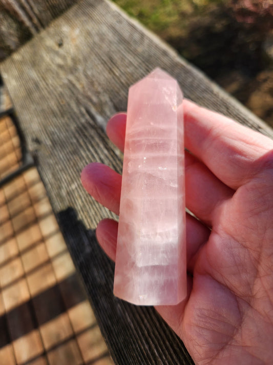 Beautiful AAA Pink Rose Quartz Crystal Tower, 6 Point, Generator