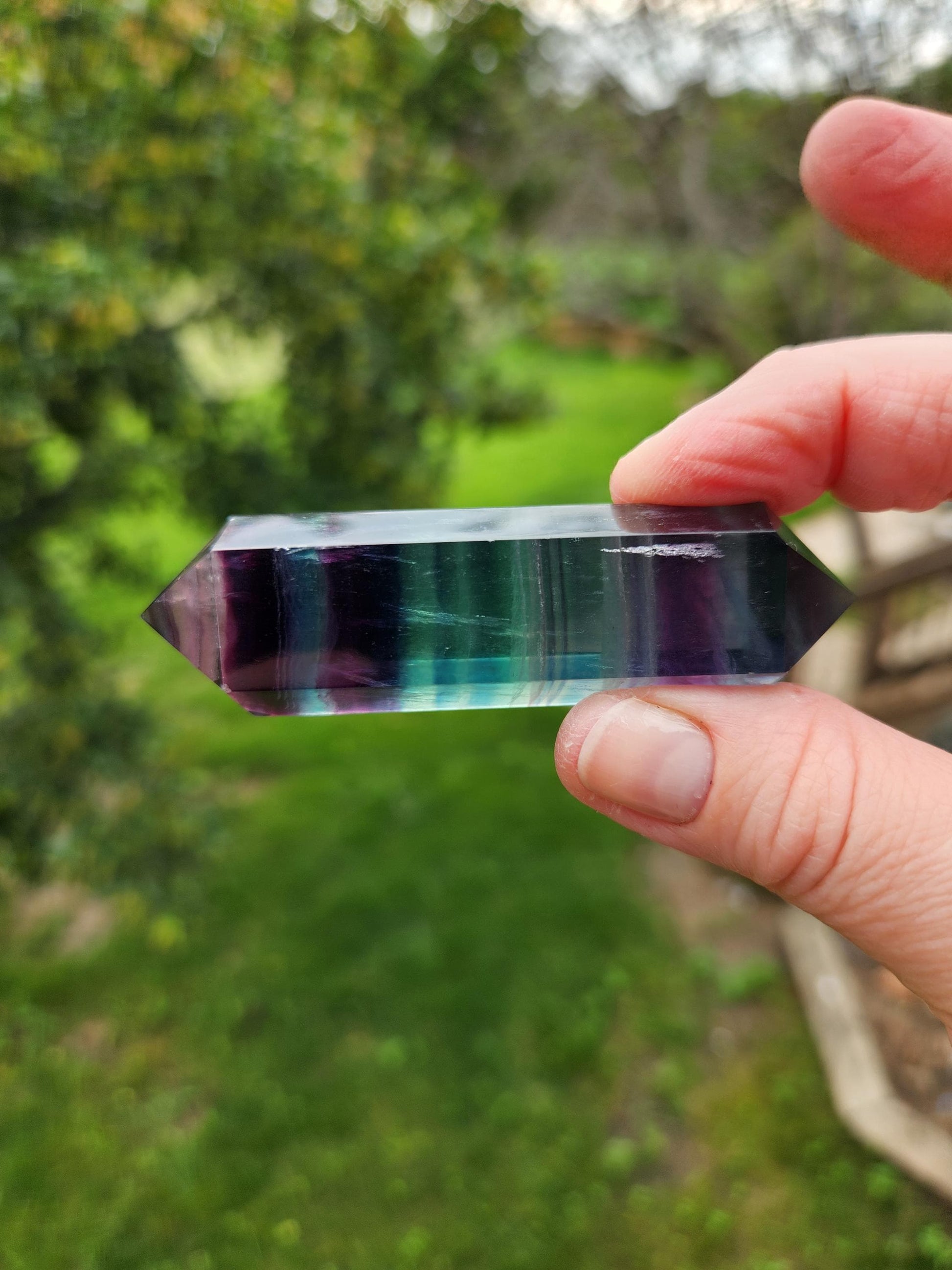 Rainbow Fluorite Crystal Point: Colorful Candy Wand, Medium