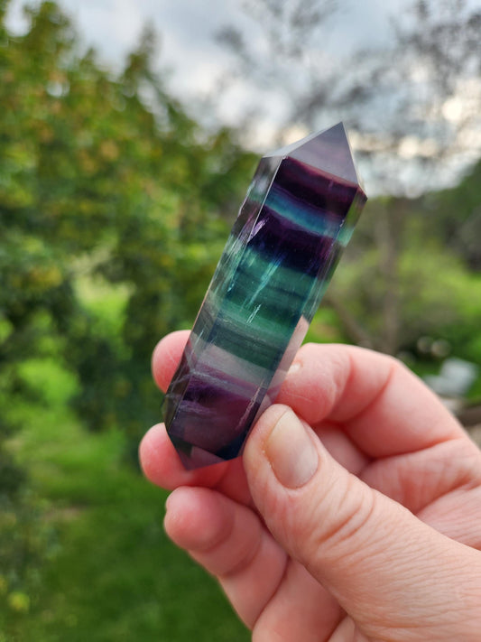 Beautiful Colorful Candy Rainbow Fluorite Crystal DT, Double Terminated Point, Medium