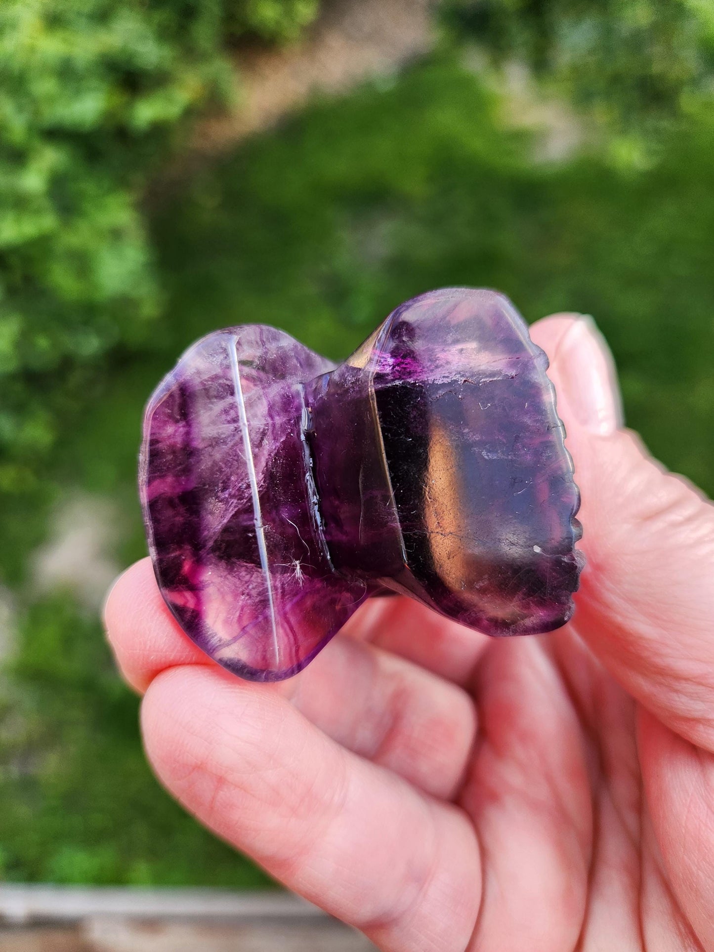 Beautiful Dark Purple Carved Fluorite Crystal Owl Natural Stone, lots of detail