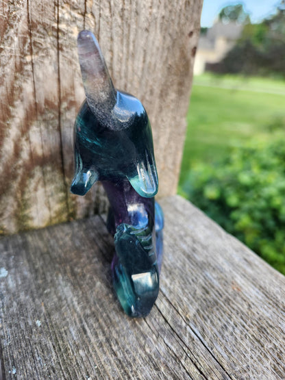 Carved Candy Fluorite Crystal Narwhal: Natural Stone Sculpture