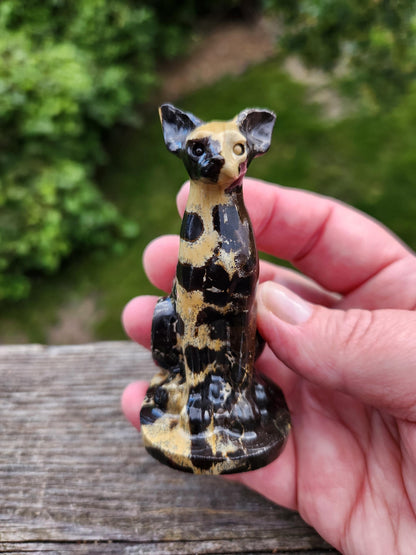 Hand Carved Picture Jasper Cat Figurine: Natural Stone Crystal