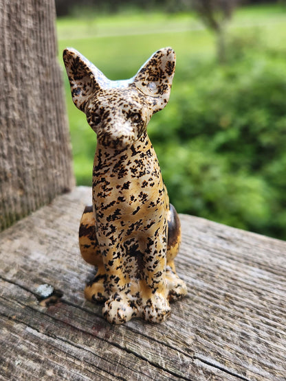 Picture Jasper Crystal Sitting Cat: Hand Carved Natural Stone, Figurine, Sphynx