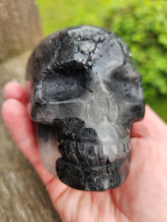 Cool AAA Quartz with Black Tourmaline and Quartz Unique Crystal Skull