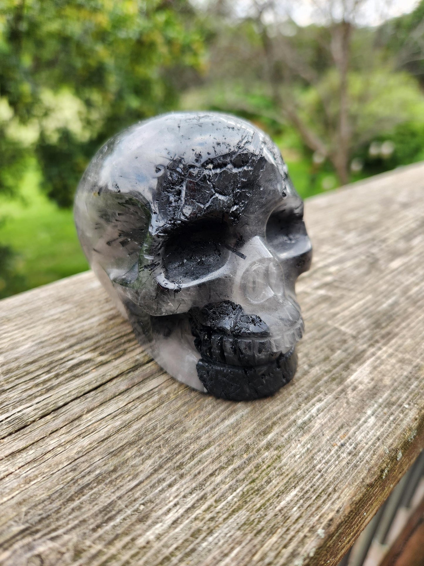 Cool AAA Quartz with Black Tourmaline and Quartz Unique Crystal Skull