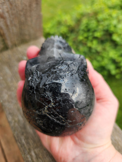 AAA Quartz Crystal Skull with Black Tourmaline Inclusions