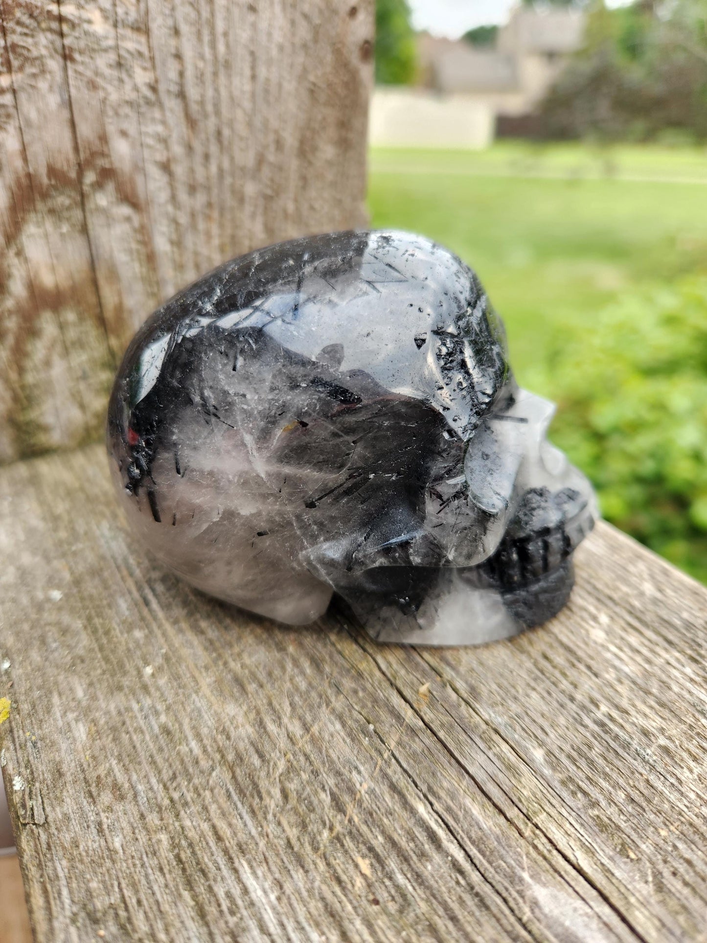 Cool AAA Quartz with Black Tourmaline and Quartz Unique Crystal Skull