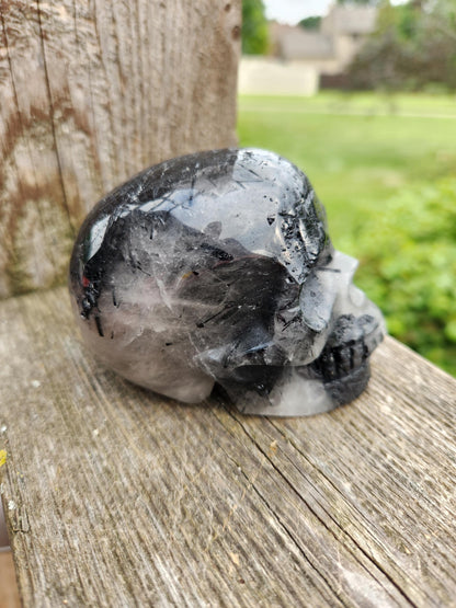 AAA Quartz Crystal Skull with Black Tourmaline Inclusions