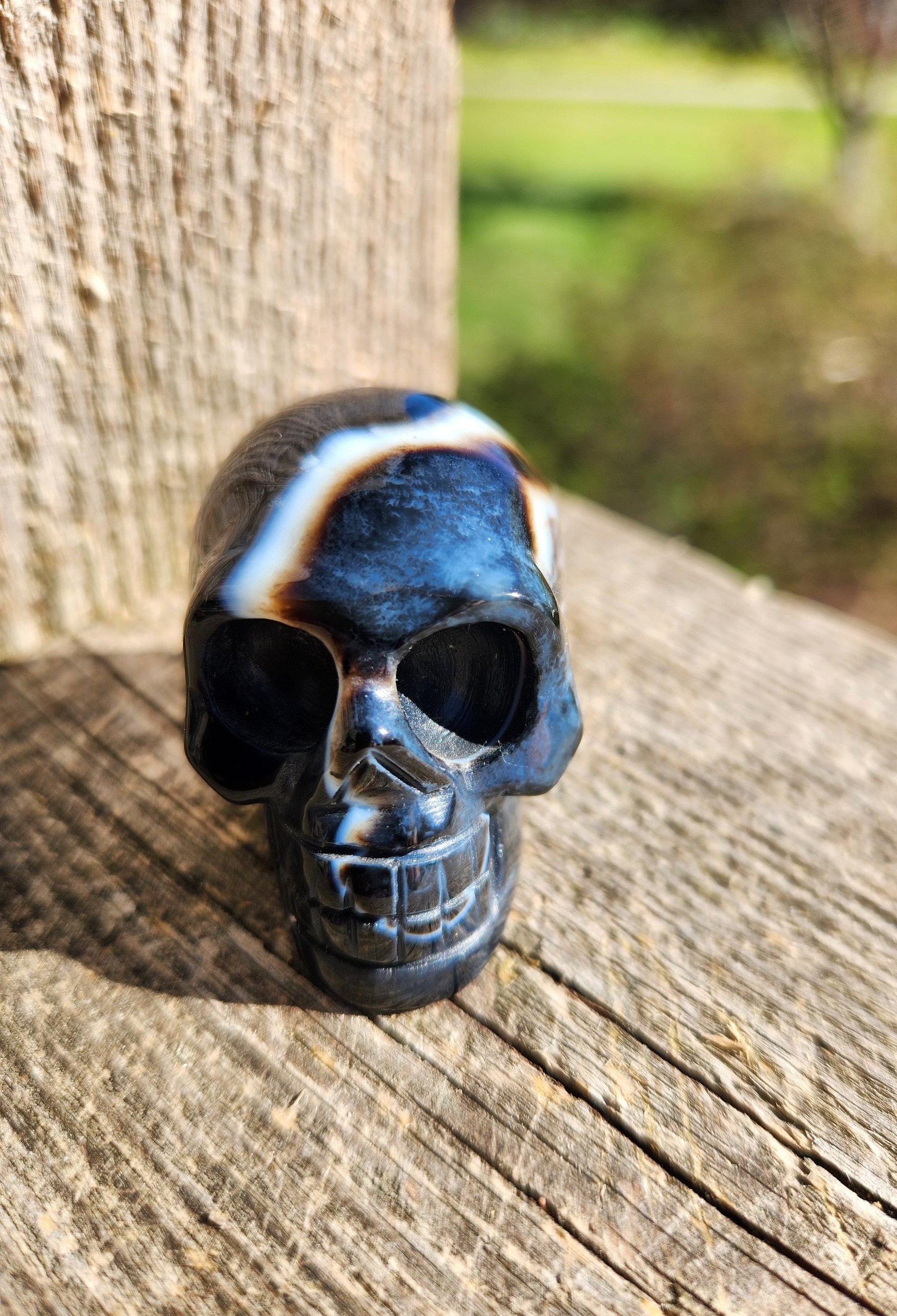 AAA Black Onyx Crystal Skull: Hand Carved, Unique Streaks