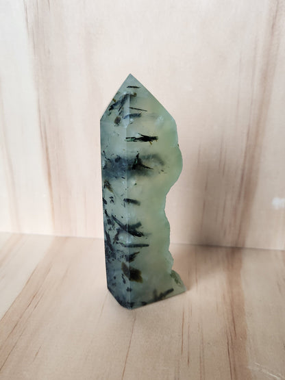 Prehnite with Epidote Crystal Tower: Half Polish Point