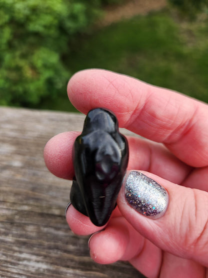Carved Black Obsidian Crow: Natural Crystal Raven Figurine, Small