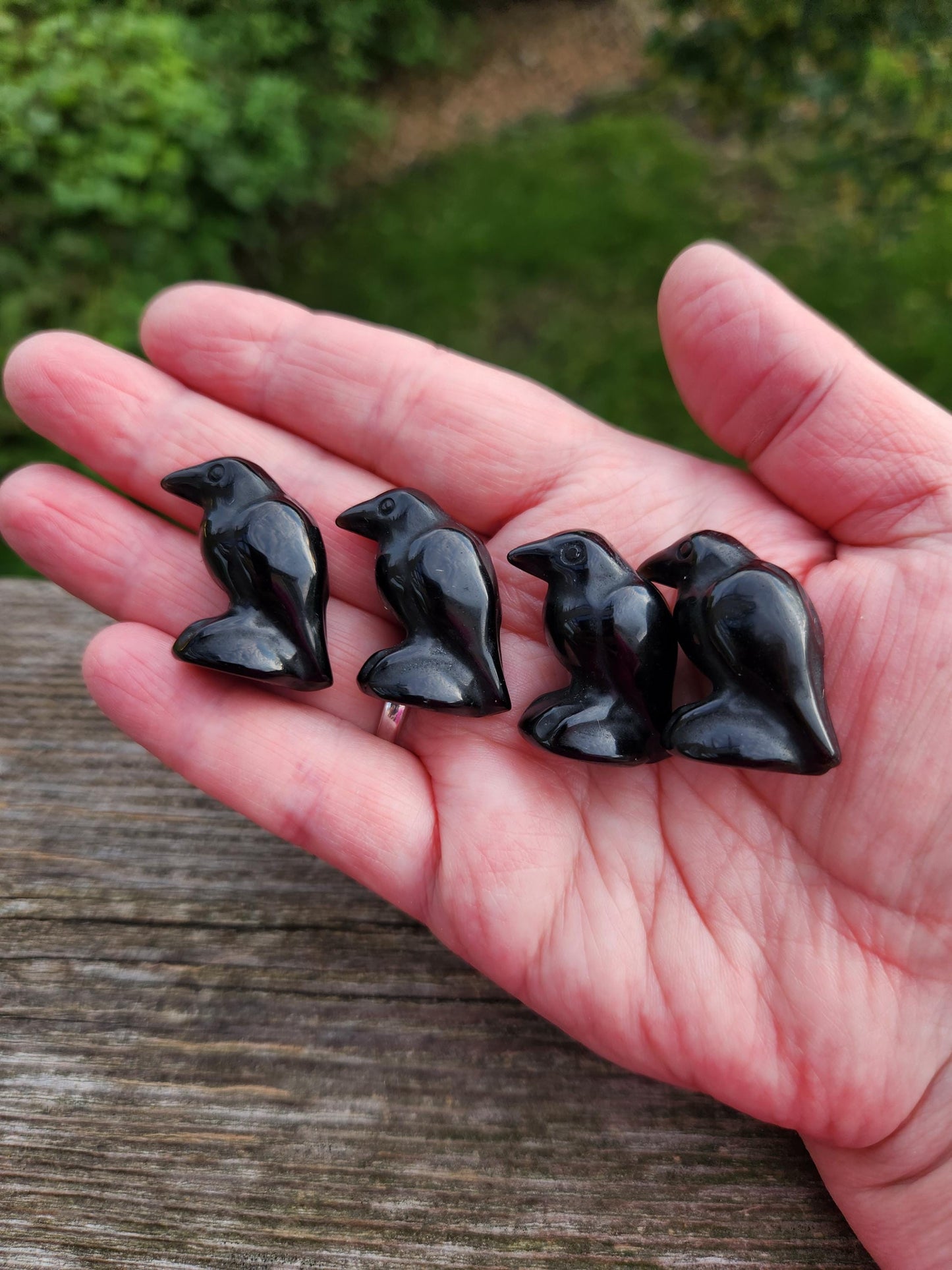 Carved Black Obsidian Crow: Natural Crystal Raven Figurine, Small