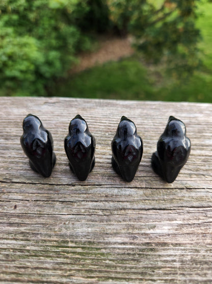 Carved Black Obsidian Crow: Natural Crystal Raven Figurine, Small