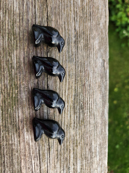 Carved Black Obsidian Crow: Natural Crystal Raven Figurine, Small