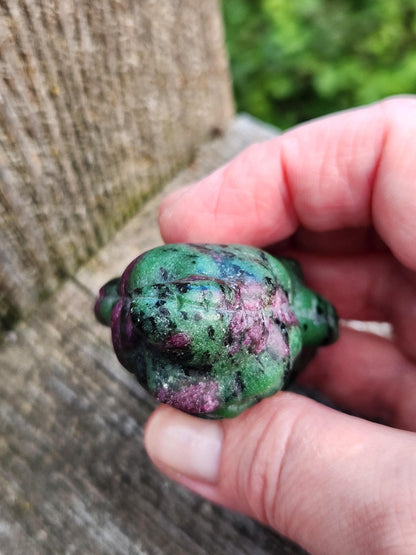 Sparkly Ruby Zoisite Oogie Boogie Crystal Carving, Ghost, Halloween, Nightmare Before Christmas