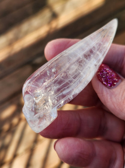 AAA Clear Quartz Crystal Alien Skull: Unique Carved Mini Sculpture, Rare