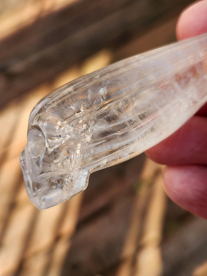 AAA Clear Quartz Crystal Alien Skull: Unique Carved Mini Sculpture, Rare