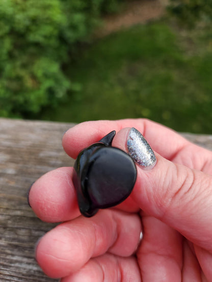 Carved Black Obsidian Crow: Natural Crystal Raven Figurine, Small