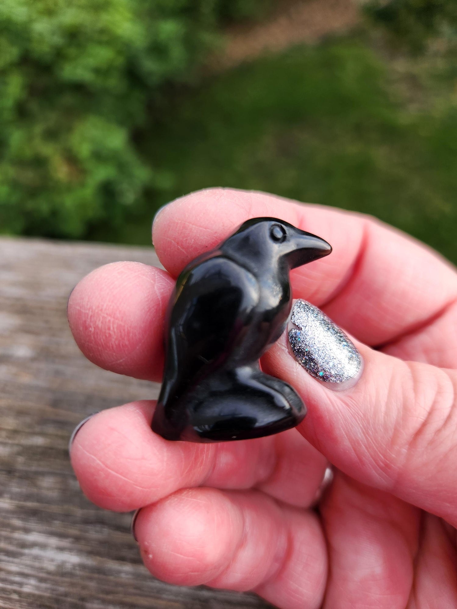 Carved Black Obsidian Crow: Natural Crystal Raven Figurine, Small