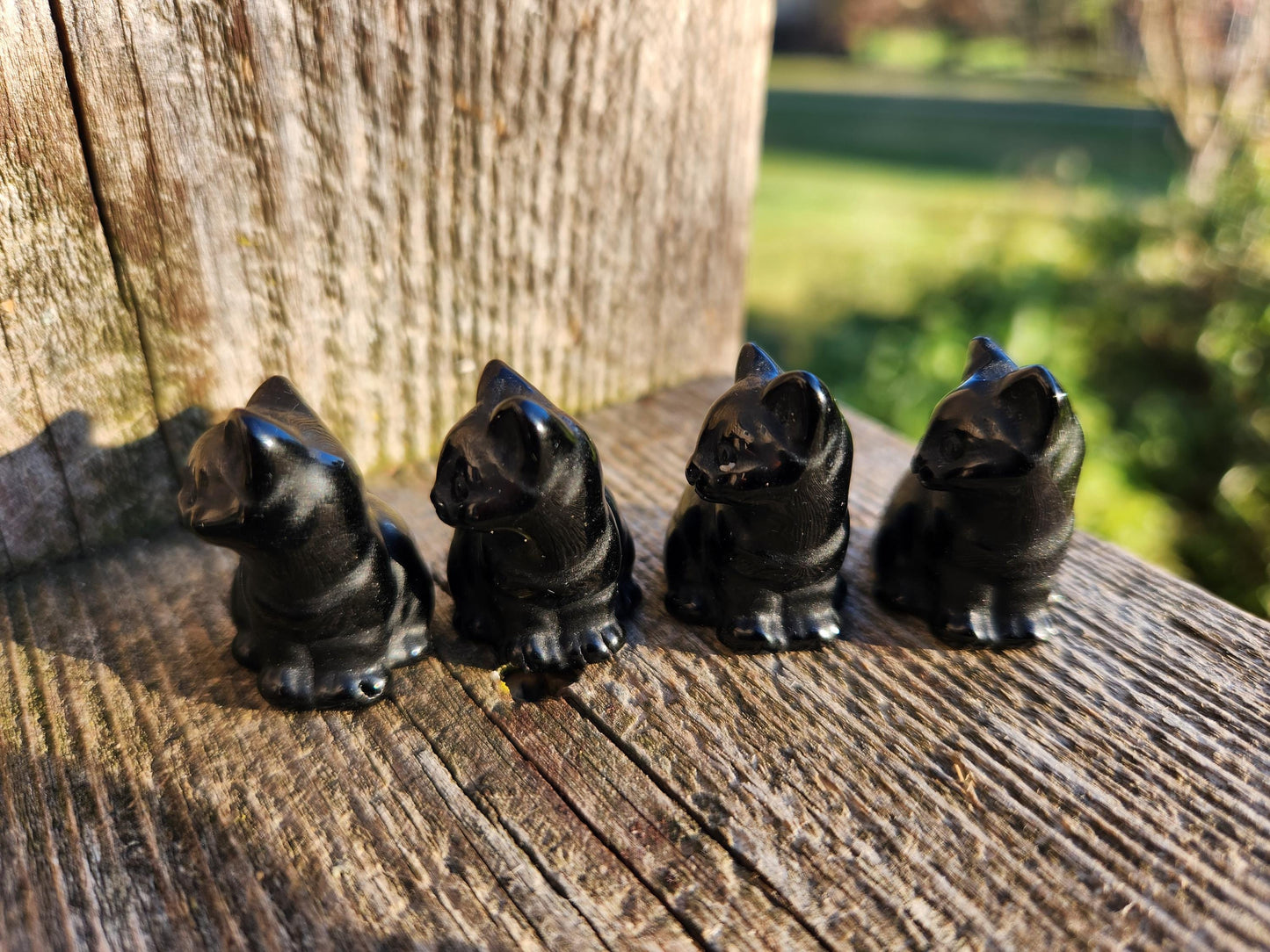 Carved Black Obsidian Cat: Pocket Crystal Figurine