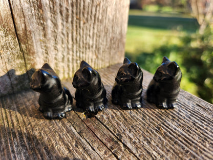 Carved Black Obsidian Cat: Pocket Crystal Figurine