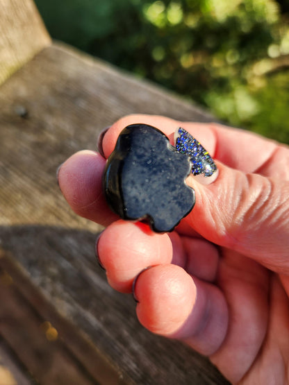 So Cute Black Obsidian Carved Small Sitting Cat, All Natural Crystal, One