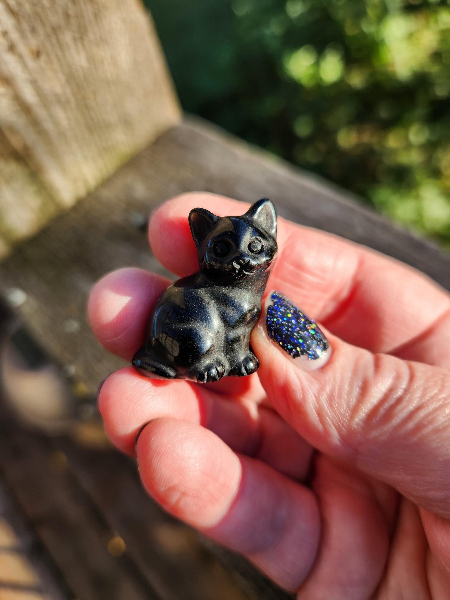Carved Black Obsidian Cat: Pocket Crystal Figurine