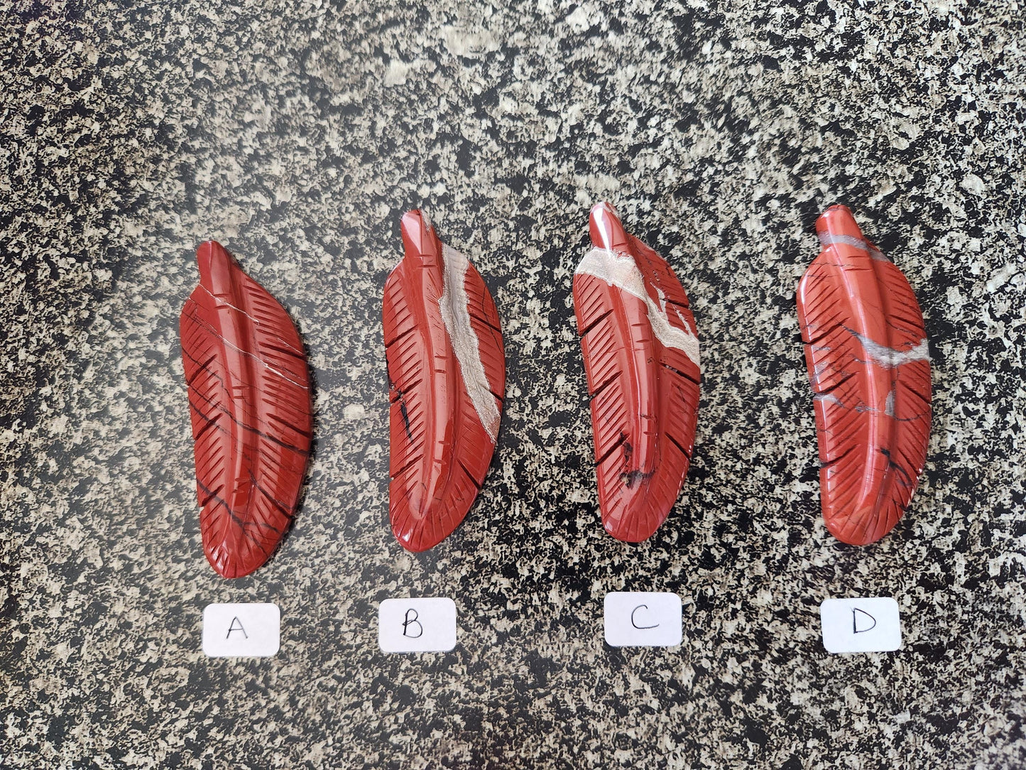 Beautiful Carved Red Jasper Feather with Unique Veins, All Natural Crystal, One