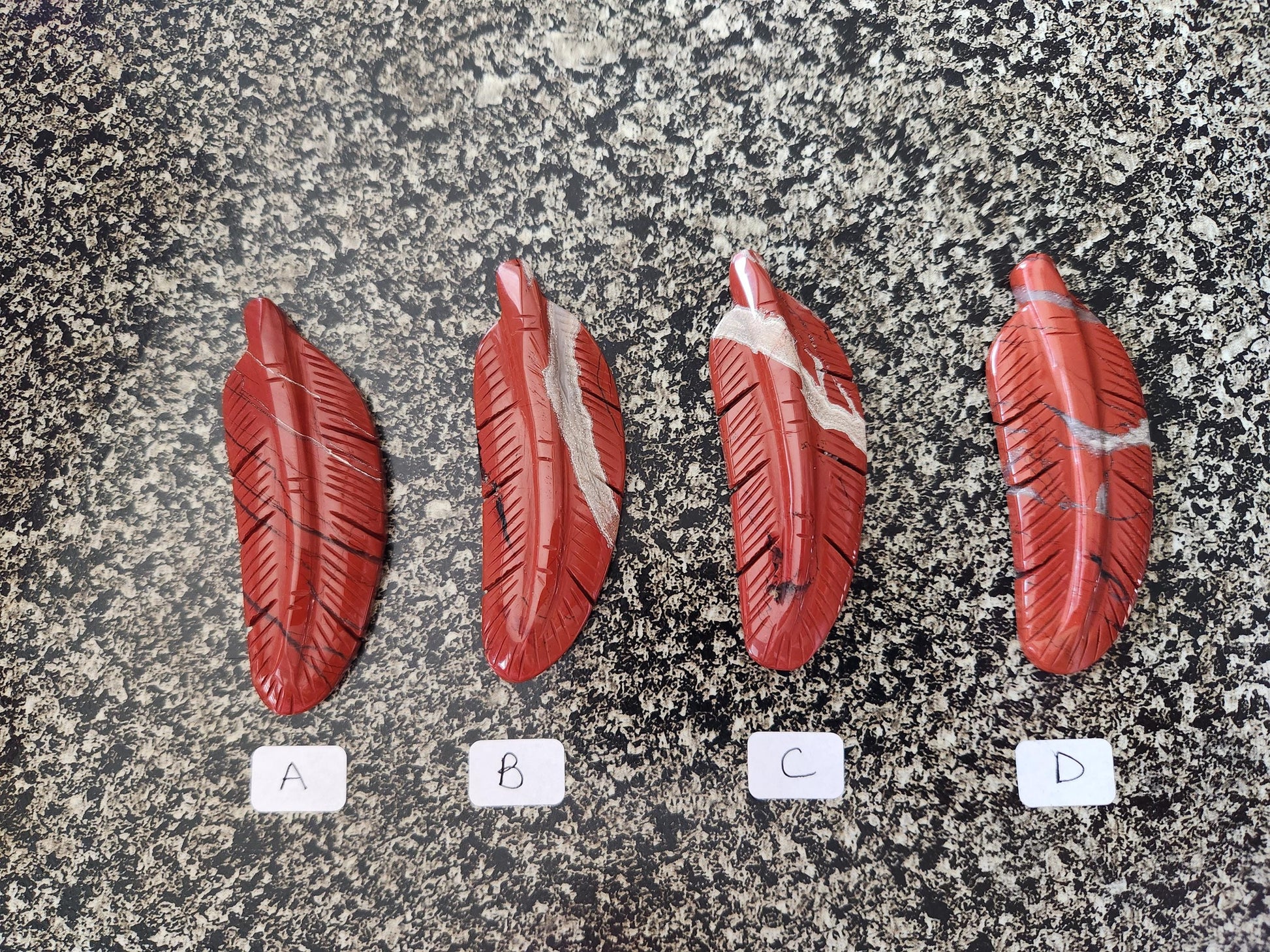 Beautiful Carved Red Jasper Feather with Unique Veins, All Natural Crystal, One