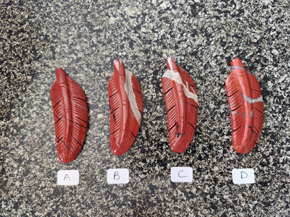 Beautiful Carved Red Jasper Feather with Unique Veins, All Natural Crystal, One