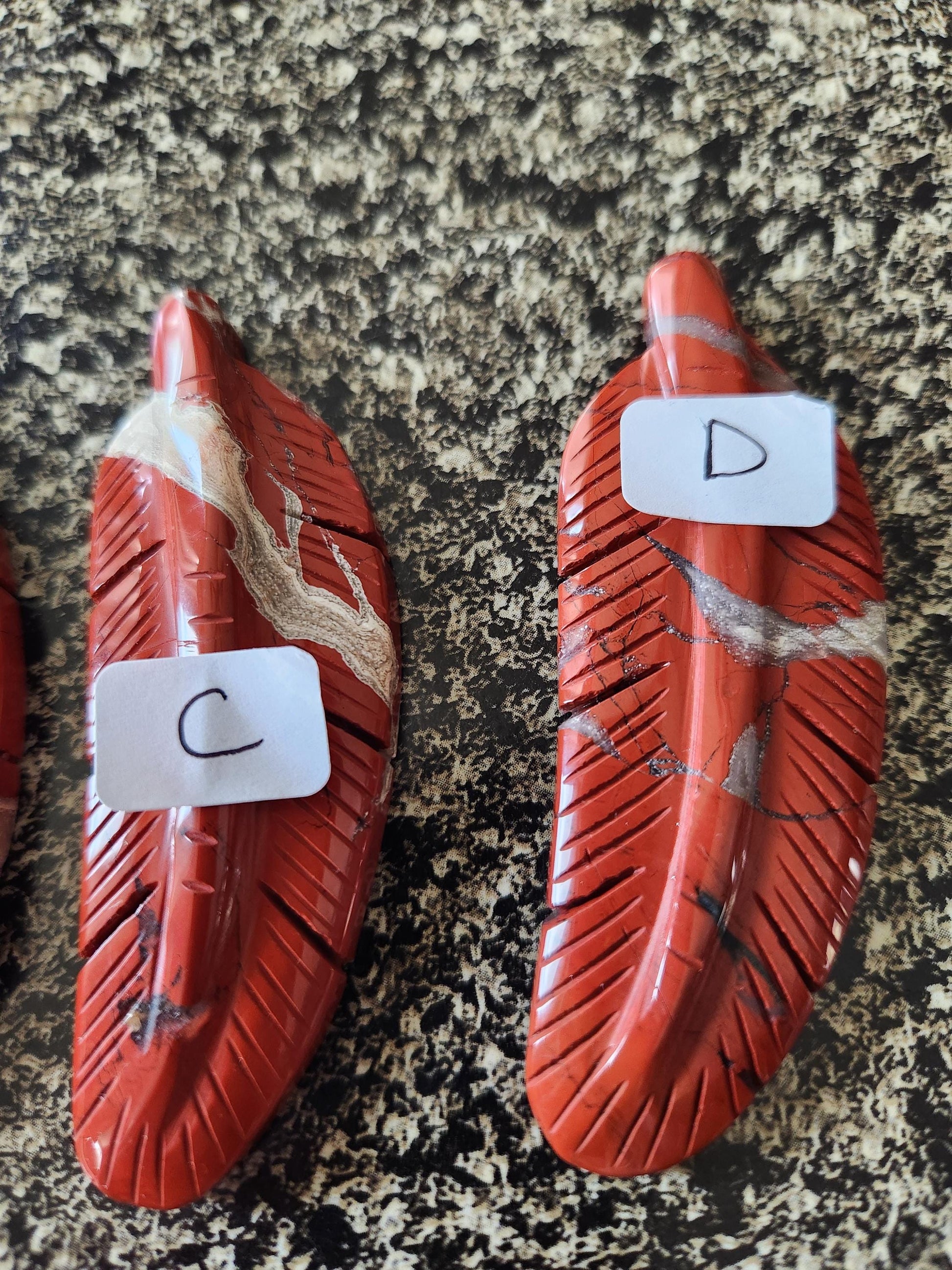 Beautiful Carved Red Jasper Feather with Unique Veins, All Natural Crystal, One