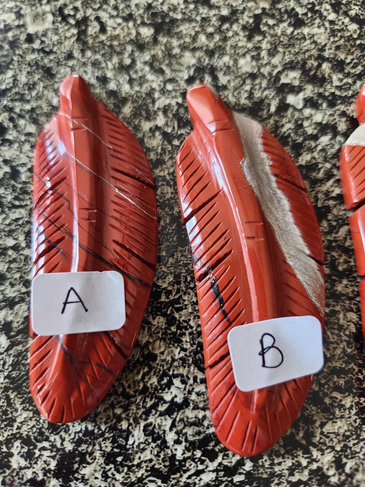 Beautiful Carved Red Jasper Feather with Unique Veins, All Natural Crystal, One