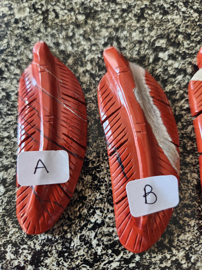 Beautiful Carved Red Jasper Feather with Unique Veins, All Natural Crystal, One