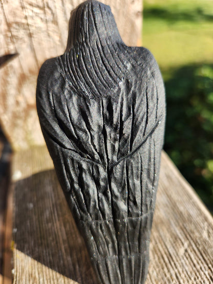 Carved Black Obsidian Raven: Natural Crystal, Crow, Large