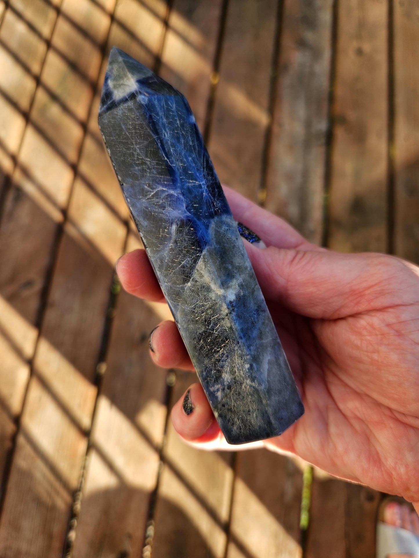 Six Sided Sodalite Crystal Tower: Dark Blue Generator (5.51" H)