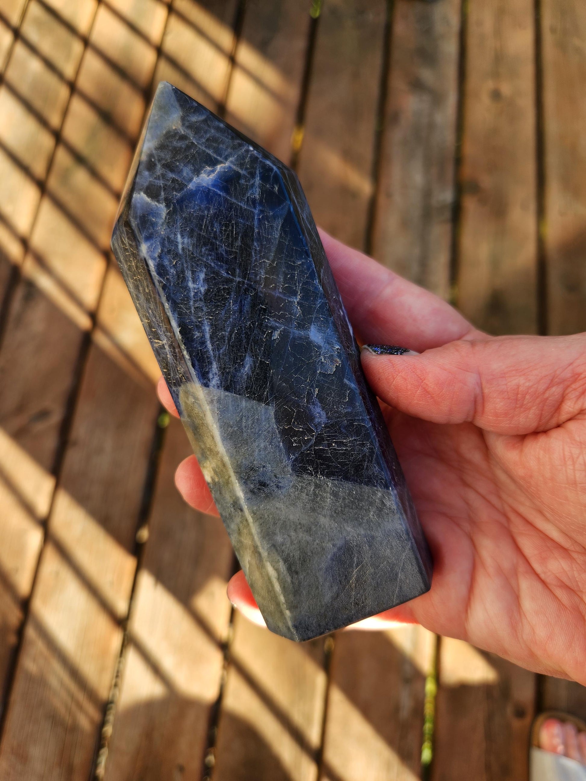 Six Sided Sodalite Crystal Tower: Dark Blue Generator (5.51" H)