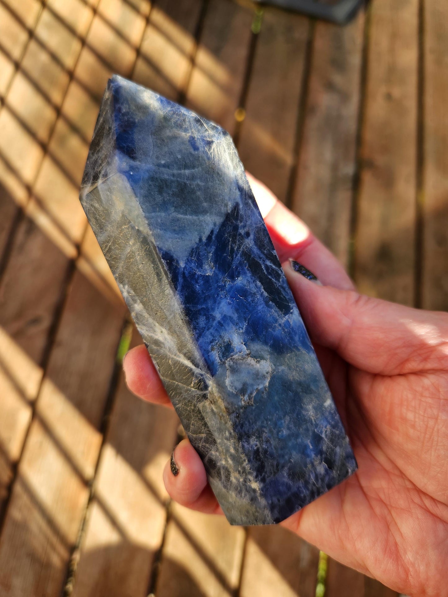 Six Sided Sodalite Crystal Tower: Dark Blue Generator (5.51" H)