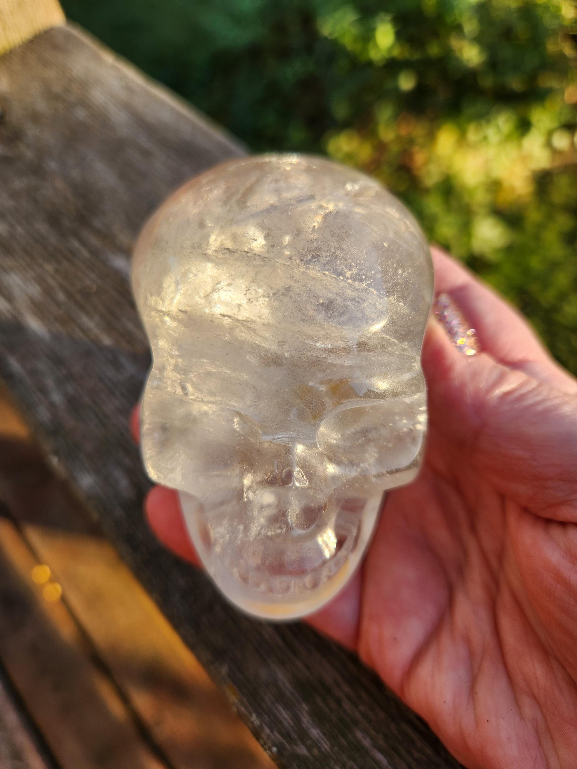 Clear Quartz Crystal Skull: Golden Healer Inclusions