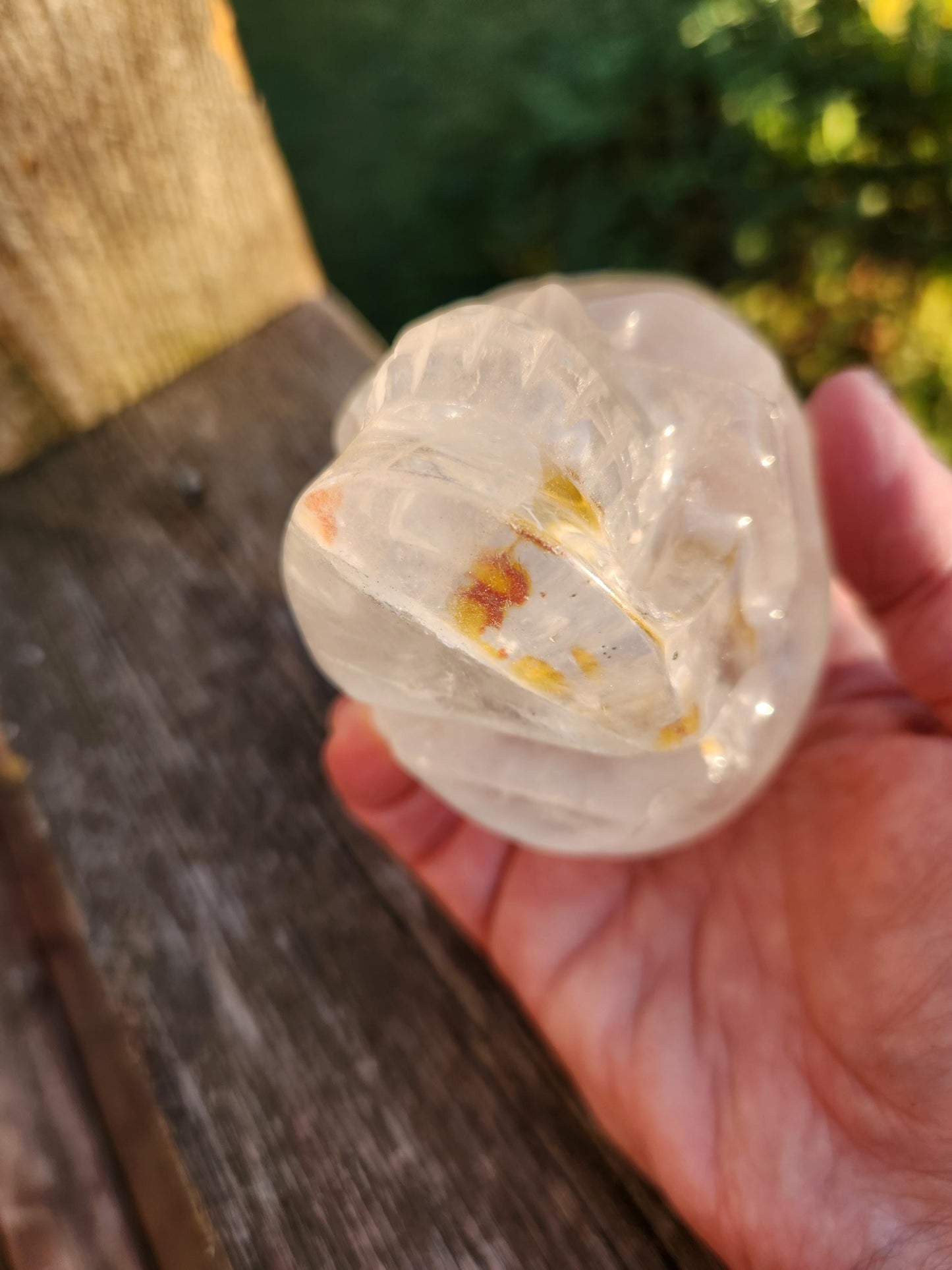 Clear Quartz Crystal Skull: Golden Healer Inclusions