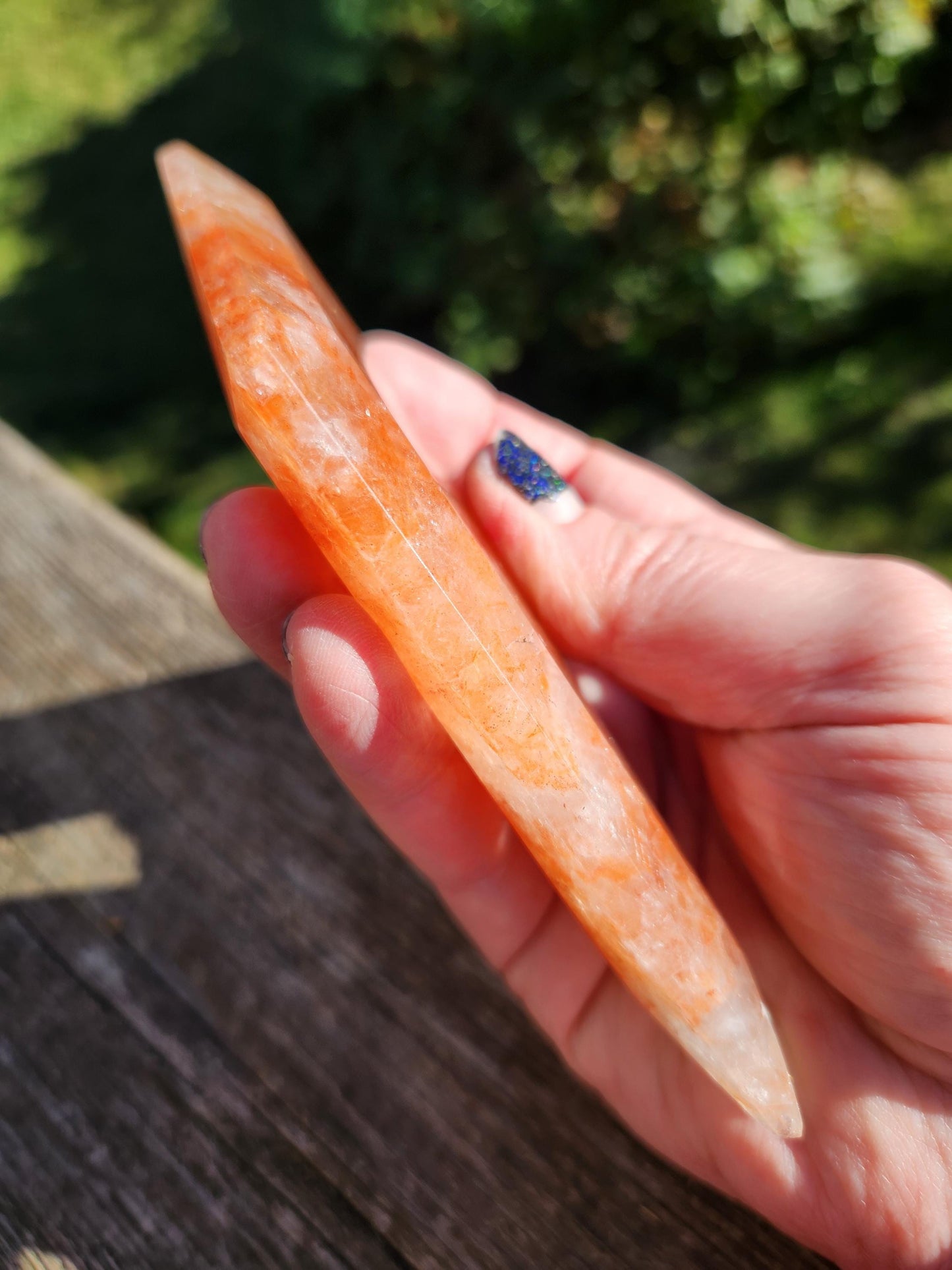 Unique Fire Quartz Crystal Faceted Diamond on Gold Stand
