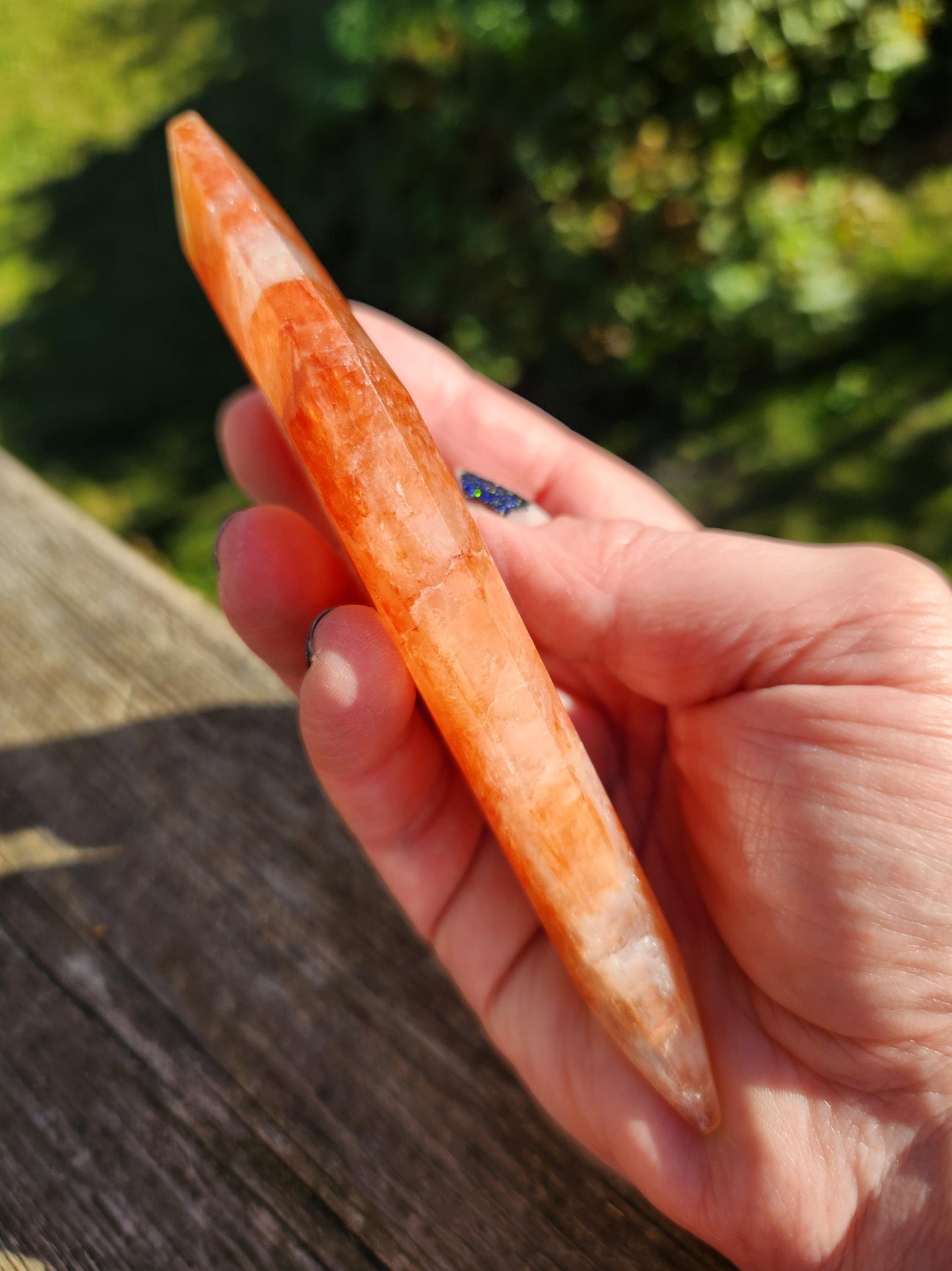 Unique Fire Quartz Crystal Faceted Diamond on Gold Stand