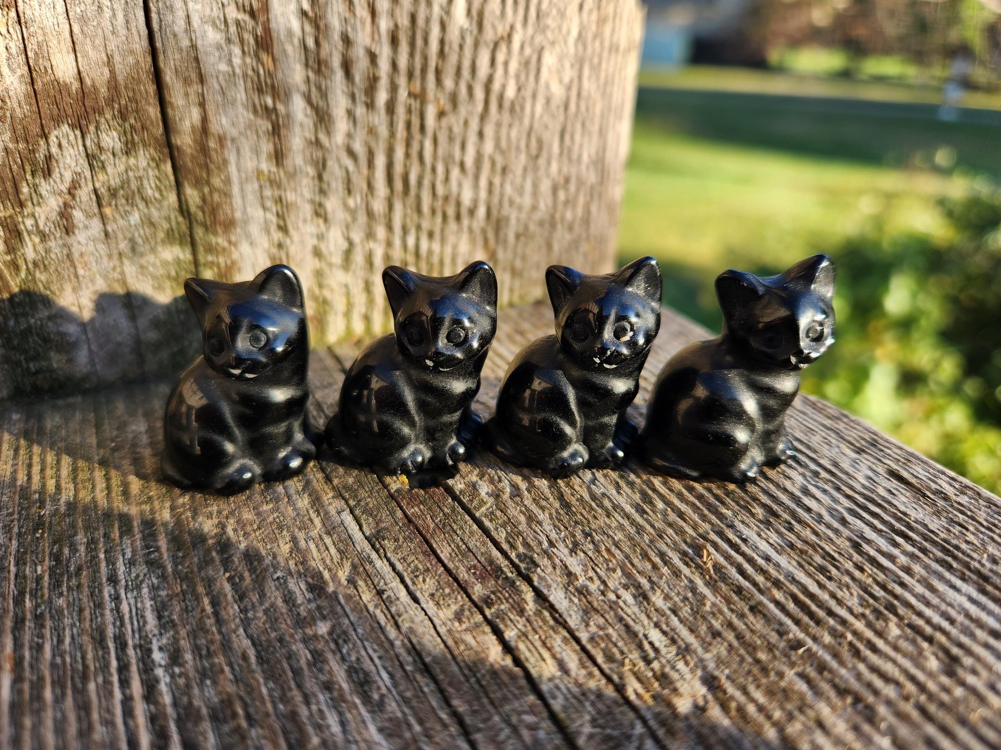 Carved Black Obsidian Cat: Pocket Crystal Figurine