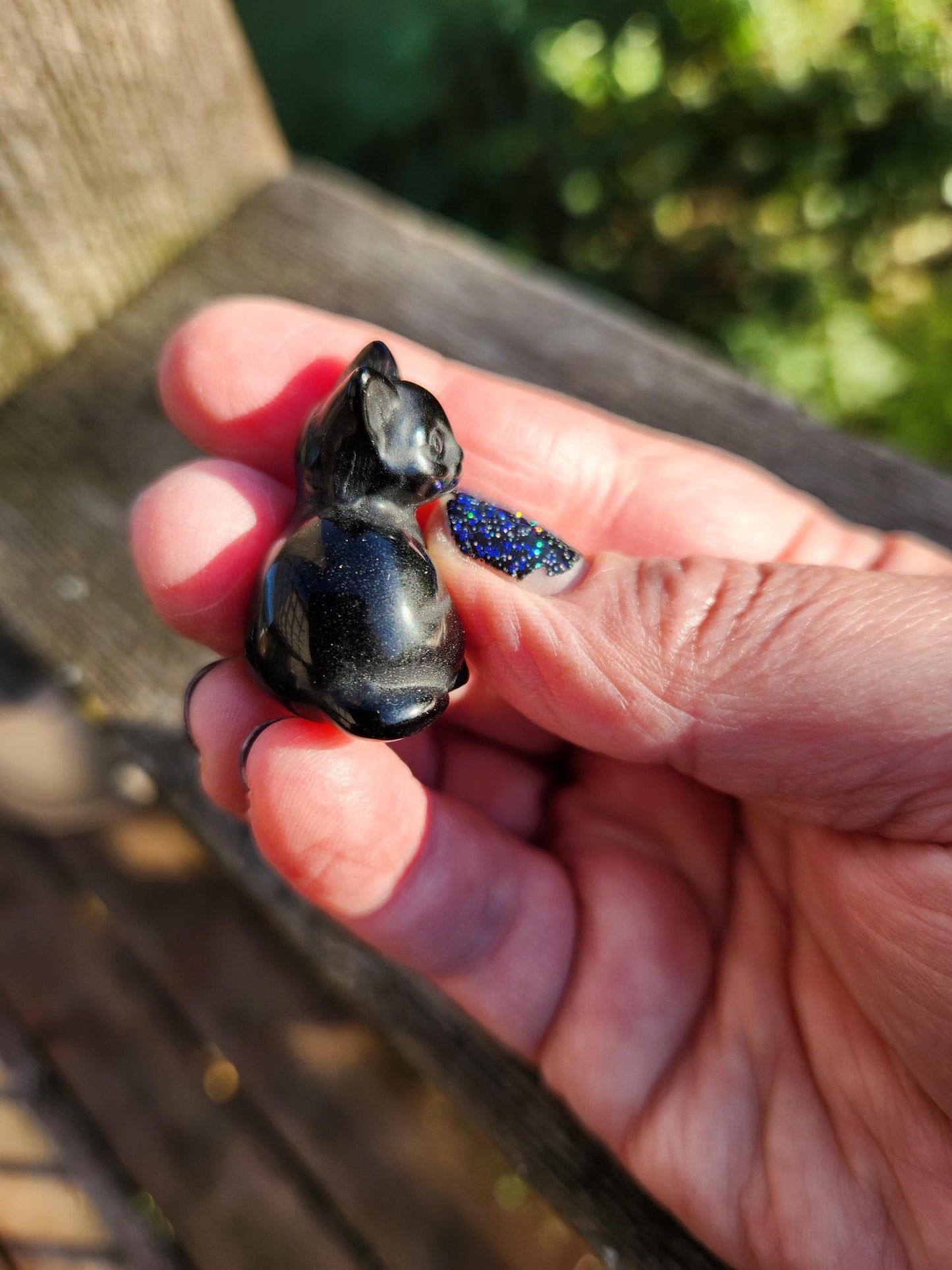 Carved Black Obsidian Cat: Pocket Crystal Figurine