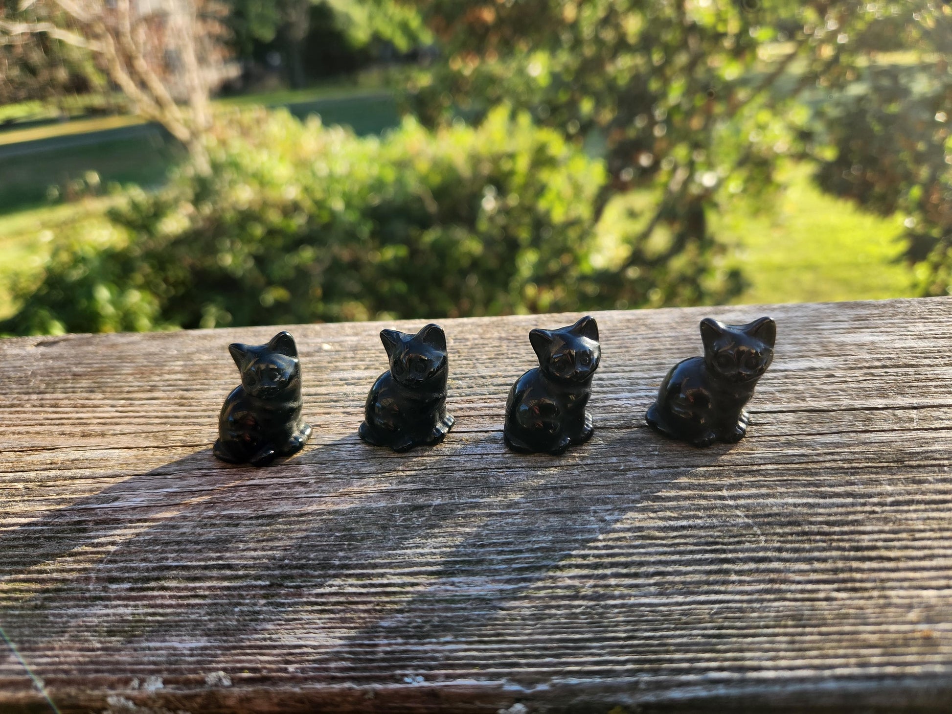 Carved Black Obsidian Cat: Pocket Crystal Figurine