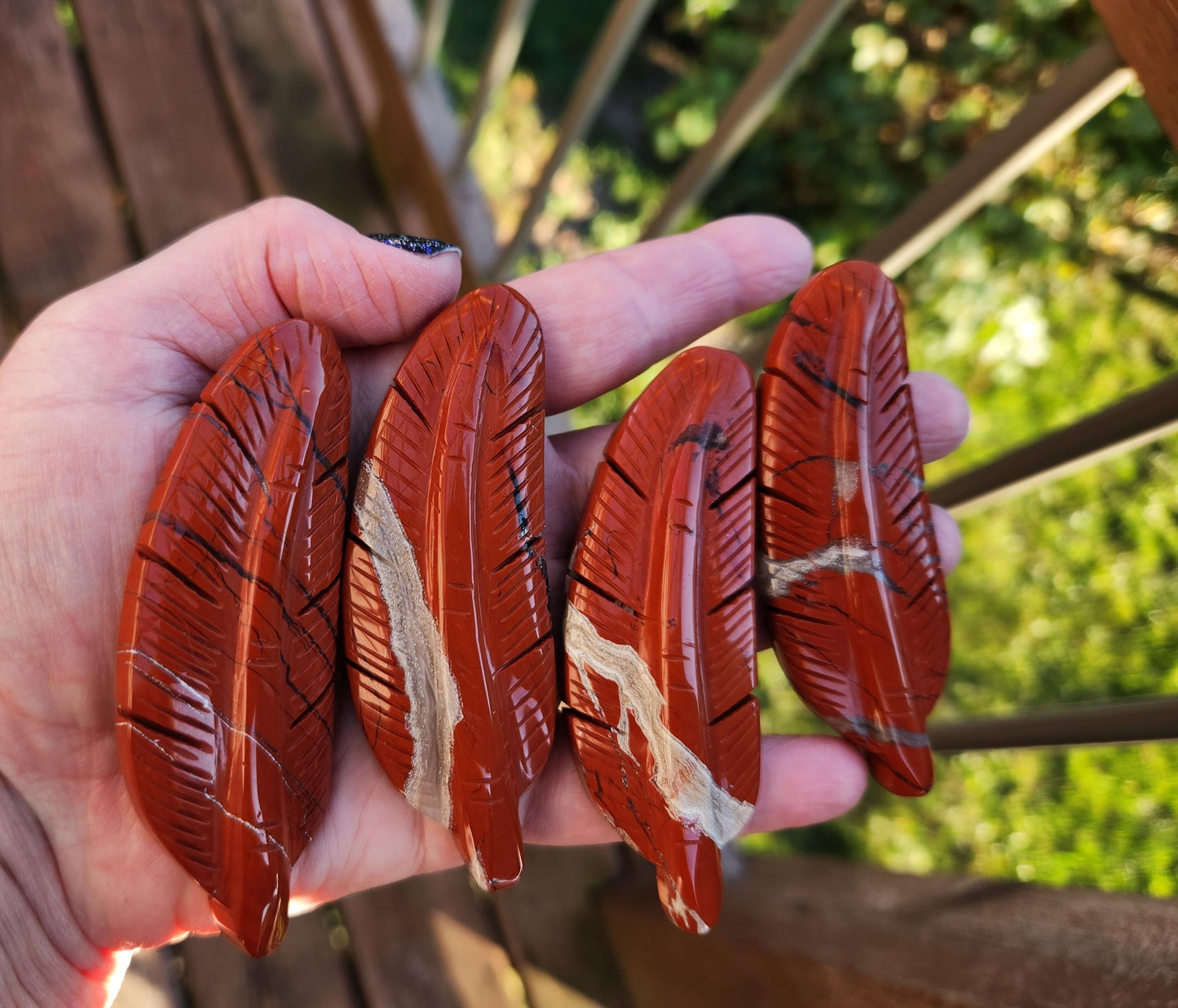 Beautiful Carved Red Jasper Feather with Unique Veins, All Natural Crystal, One