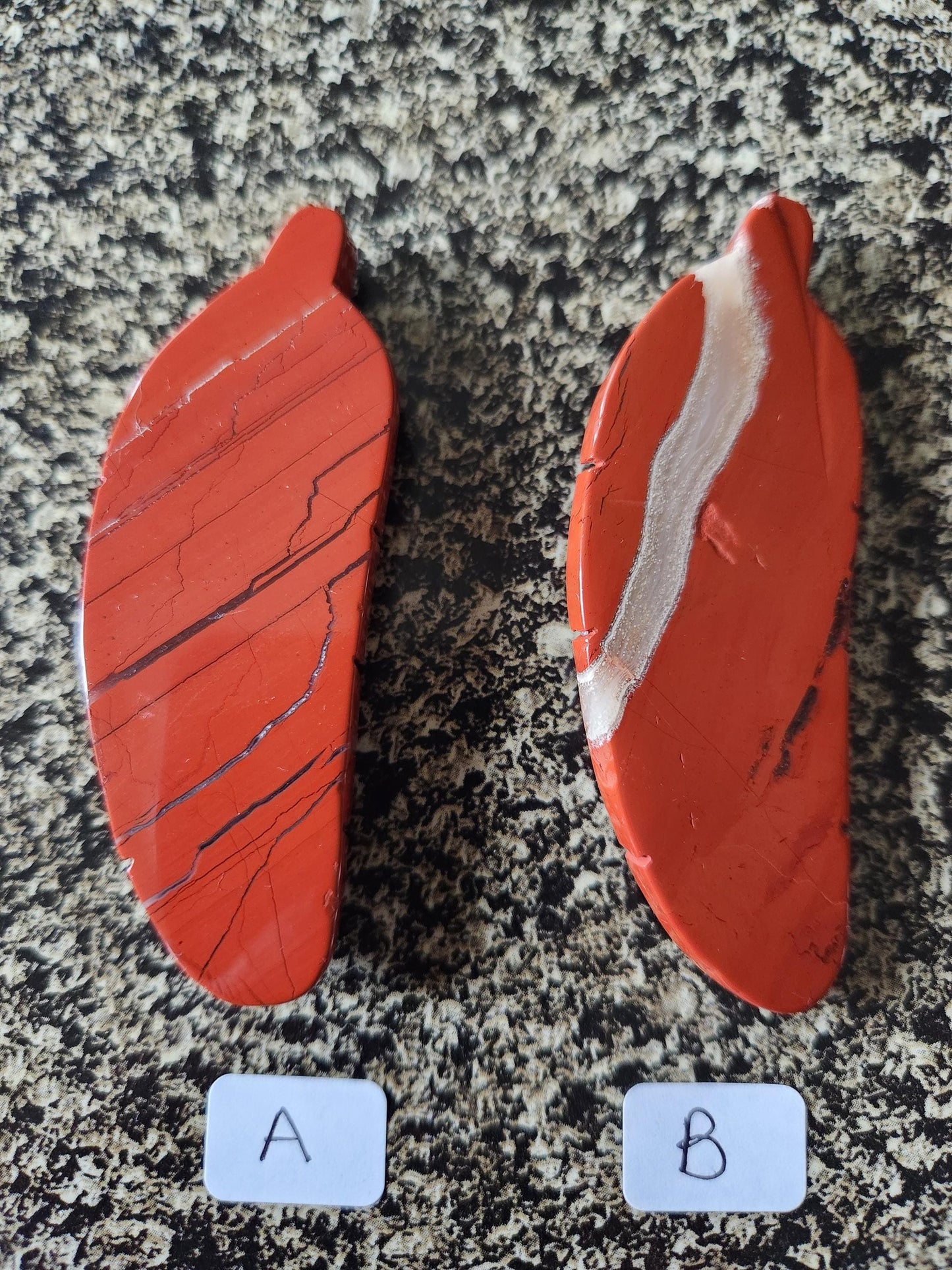 Beautiful Carved Red Jasper Feather with Unique Veins, All Natural Crystal, One