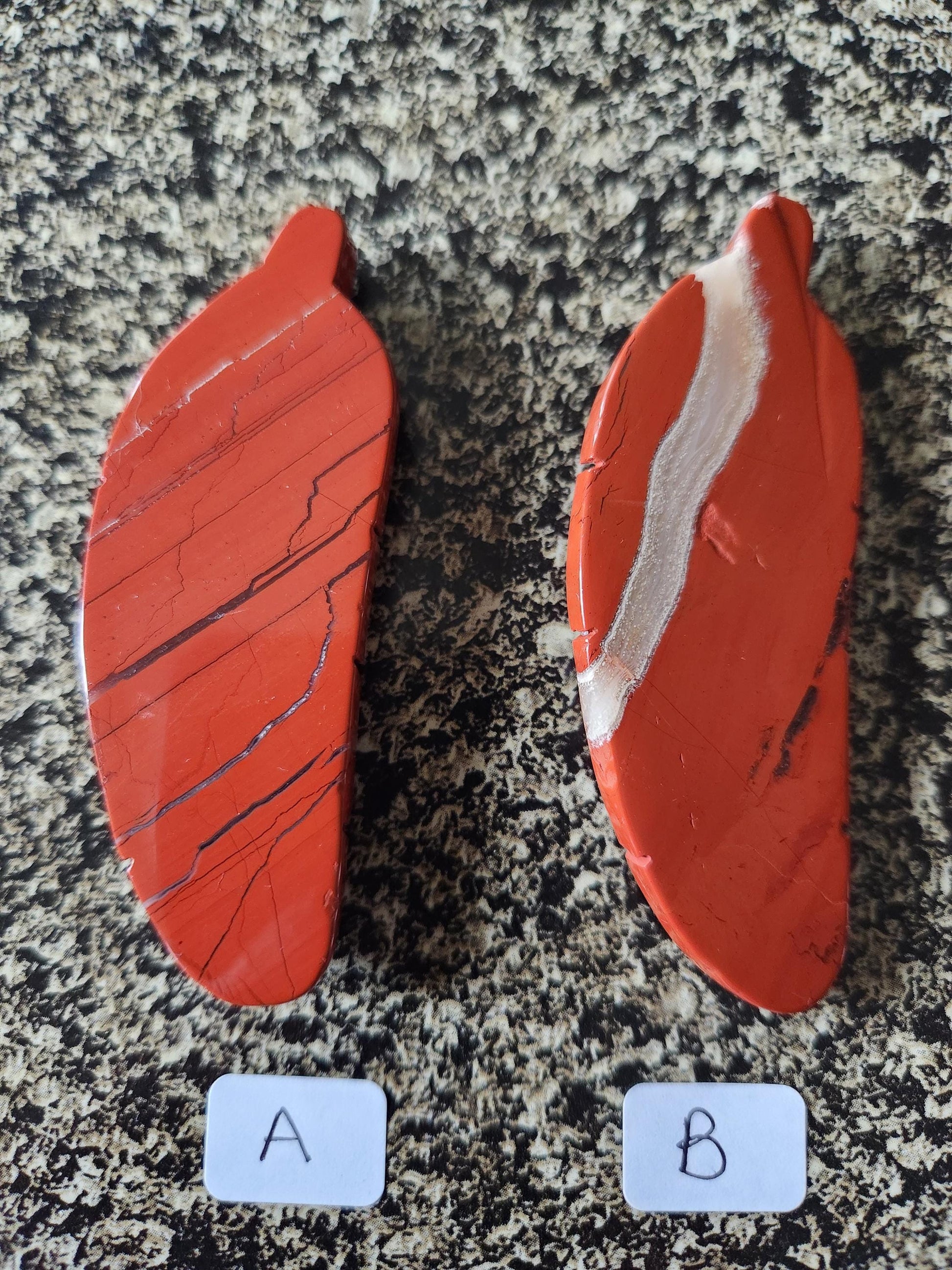 Beautiful Carved Red Jasper Feather with Unique Veins, All Natural Crystal, One