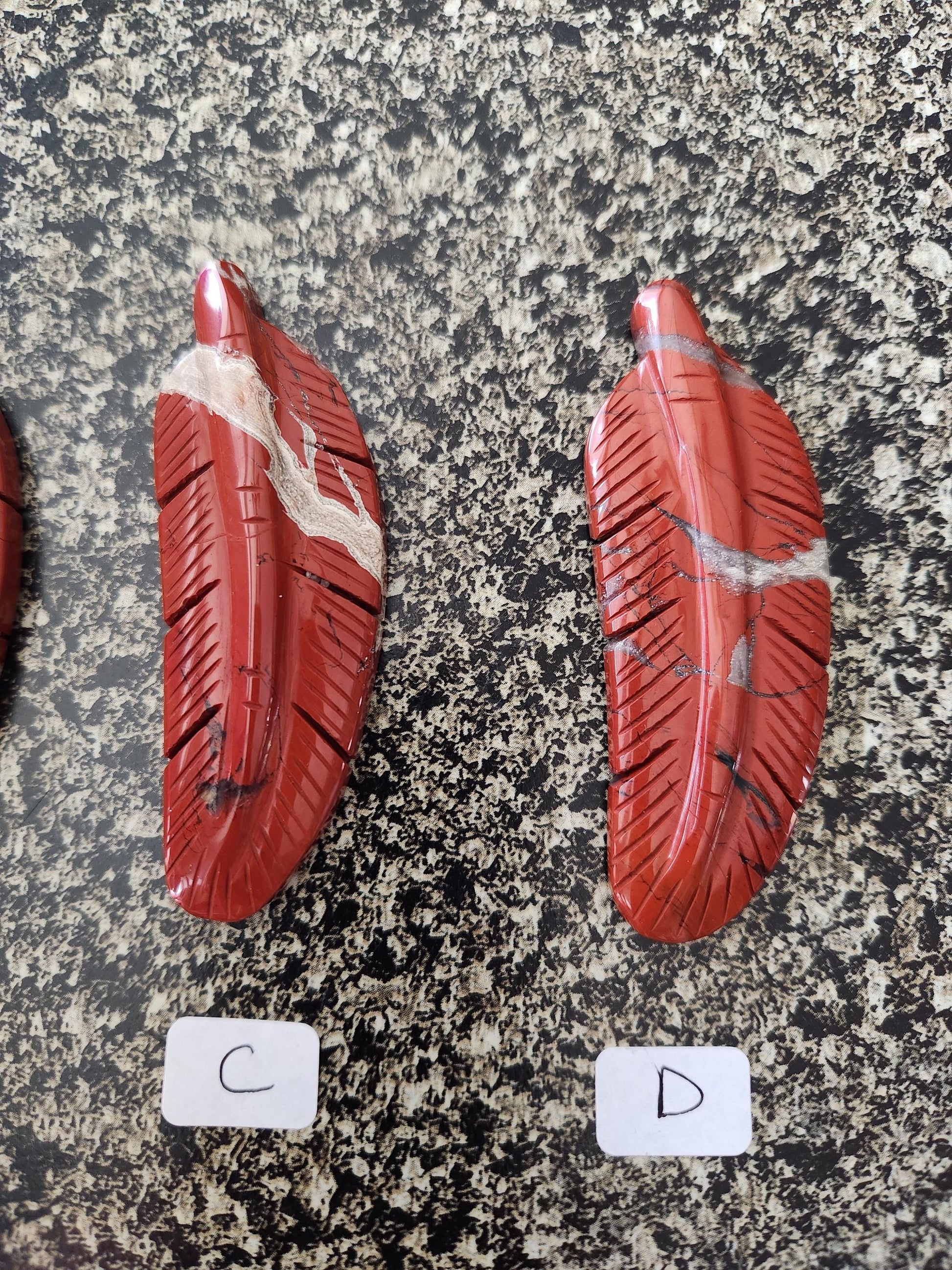 Beautiful Carved Red Jasper Feather with Unique Veins, All Natural Crystal, One