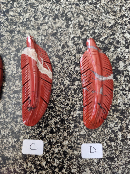 Beautiful Carved Red Jasper Feather with Unique Veins, All Natural Crystal, One
