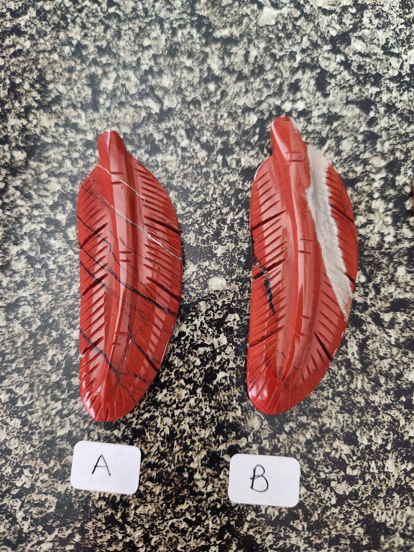 Beautiful Carved Red Jasper Feather with Unique Veins, All Natural Crystal, One